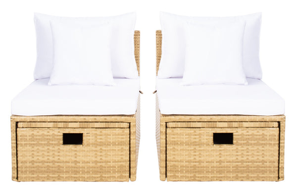 Safavieh PRAMLA Modern Outdoor Settee with Storage Ottomans – Stylish, Durable, and Perfect for Entertaining Natural / White PAT7515D