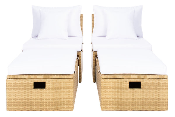 Safavieh PRAMLA Modern Outdoor Settee with Storage Ottomans – Stylish, Durable, and Perfect for Entertaining Natural / White PAT7515D