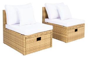 Safavieh PRAMLA Modern Outdoor Settee with Storage Ottomans – Stylish, Durable, and Perfect for Entertaining Natural / White PAT7515D