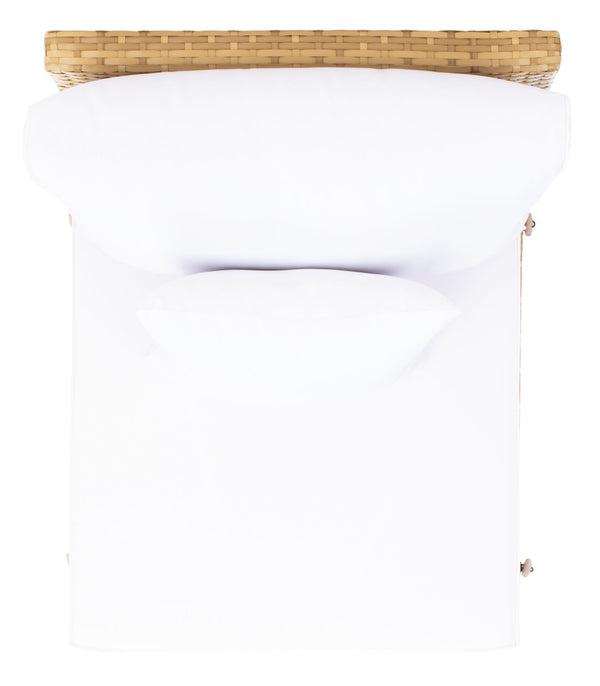 Safavieh PRAMLA Modern Outdoor Settee with Storage Ottomans – Stylish, Durable, and Perfect for Entertaining Natural / White PAT7515D