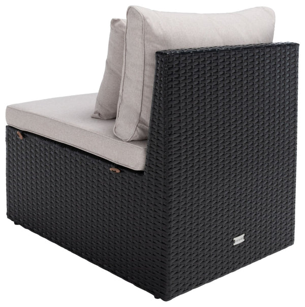 Safavieh PRAMLA Modern Outdoor Settee with Storage Ottomans – Stylish, Durable, and Perfect for Entertaining Black / Light Grey PAT7515E