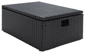Safavieh PRAMLA Modern Outdoor Settee with Storage Ottomans – Stylish, Durable, and Perfect for Entertaining Black / Light Grey PAT7515E