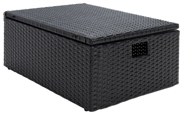 Safavieh PRAMLA Modern Outdoor Settee with Storage Ottomans – Stylish, Durable, and Perfect for Entertaining Black / Light Grey PAT7515E