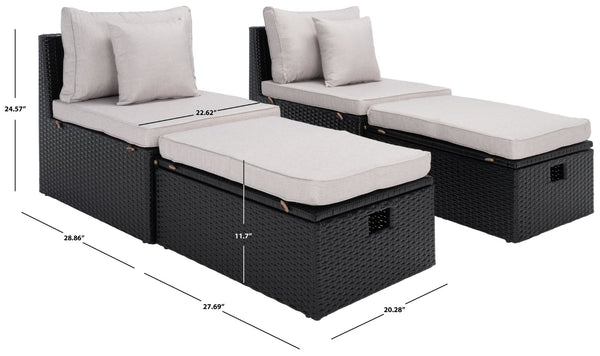 Safavieh PRAMLA Modern Outdoor Settee with Storage Ottomans – Stylish, Durable, and Perfect for Entertaining Black / Light Grey PAT7515E