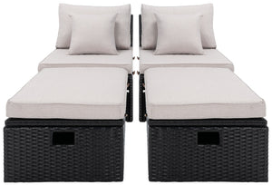 Safavieh PRAMLA Modern Outdoor Settee with Storage Ottomans – Stylish, Durable, and Perfect for Entertaining Black / Light Grey PAT7515E