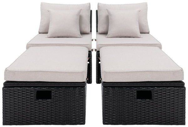 Safavieh PRAMLA Modern Outdoor Settee with Storage Ottomans – Stylish, Durable, and Perfect for Entertaining Black / Light Grey PAT7515E