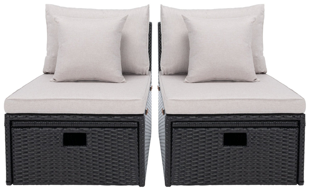 Safavieh PRAMLA Modern Outdoor Settee with Storage Ottomans – Stylish, Durable, and Perfect for Entertaining Black / Light Grey PAT7515E