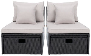 Safavieh PRAMLA Modern Outdoor Settee with Storage Ottomans – Stylish, Durable, and Perfect for Entertaining Black / Light Grey PAT7515E