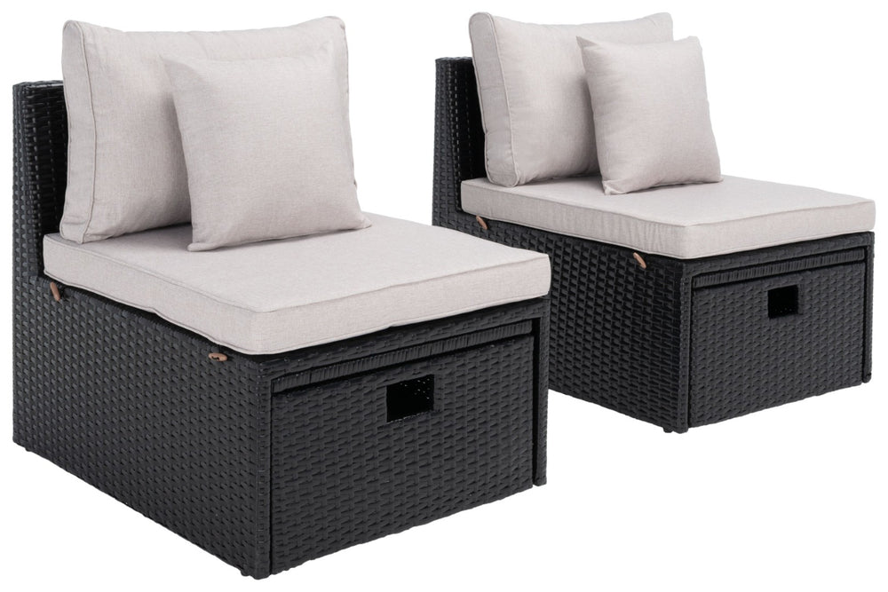 Safavieh PRAMLA Modern Outdoor Settee with Storage Ottomans – Stylish, Durable, and Perfect for Entertaining Black / Light Grey PAT7515E