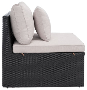 Safavieh PRAMLA Modern Outdoor Settee with Storage Ottomans – Stylish, Durable, and Perfect for Entertaining Black / Light Grey PAT7515E