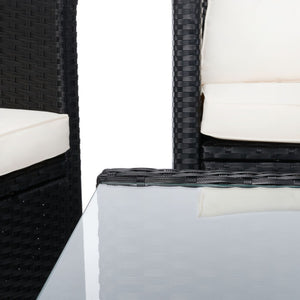 Safavieh VELLOR 4-Piece Outdoor Living Set with Plush Cushions and Glass-Topped Table for Cozy Gatherings Black / Beige PAT7516A