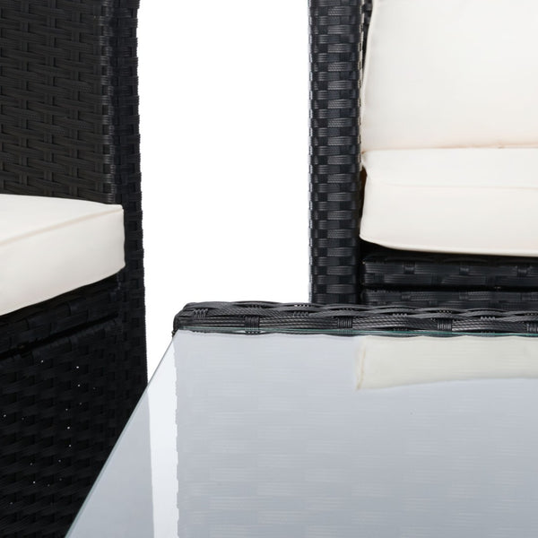 Safavieh VELLOR 4-Piece Outdoor Living Set with Plush Cushions and Glass-Topped Table for Cozy Gatherings Black / Beige PAT7516A