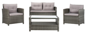 Safavieh VELLOR 4-Piece Outdoor Living Set with Plush Cushions and Glass-Topped Table for Cozy Gatherings Grey / Grey PAT7516B