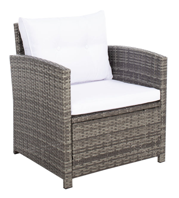 Safavieh VELLOR 4-Piece Outdoor Living Set with Plush Cushions and Glass-Topped Table for Cozy Gatherings Grey Brown / White PAT7516C