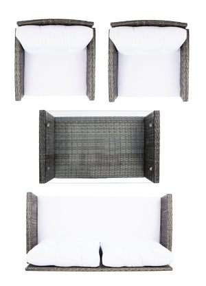 Safavieh VELLOR 4-Piece Outdoor Living Set with Plush Cushions and Glass-Topped Table for Cozy Gatherings Grey Brown / White PAT7516C