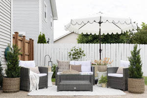 Safavieh VELLOR 4-Piece Outdoor Living Set with Plush Cushions and Glass-Topped Table for Cozy Gatherings Grey Brown / White PAT7516C