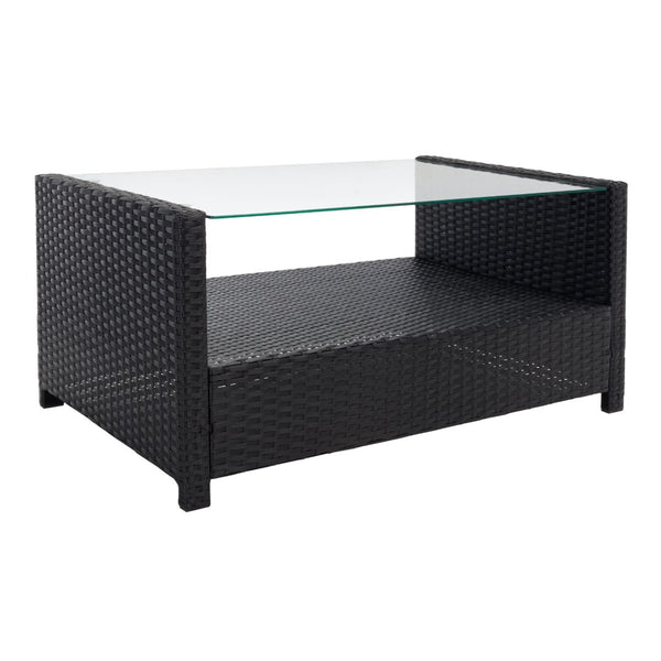 Safavieh VELLOR 4-Piece Outdoor Living Set with Plush Cushions and Glass-Topped Table for Cozy Gatherings Black / Light Grey PAT7516E