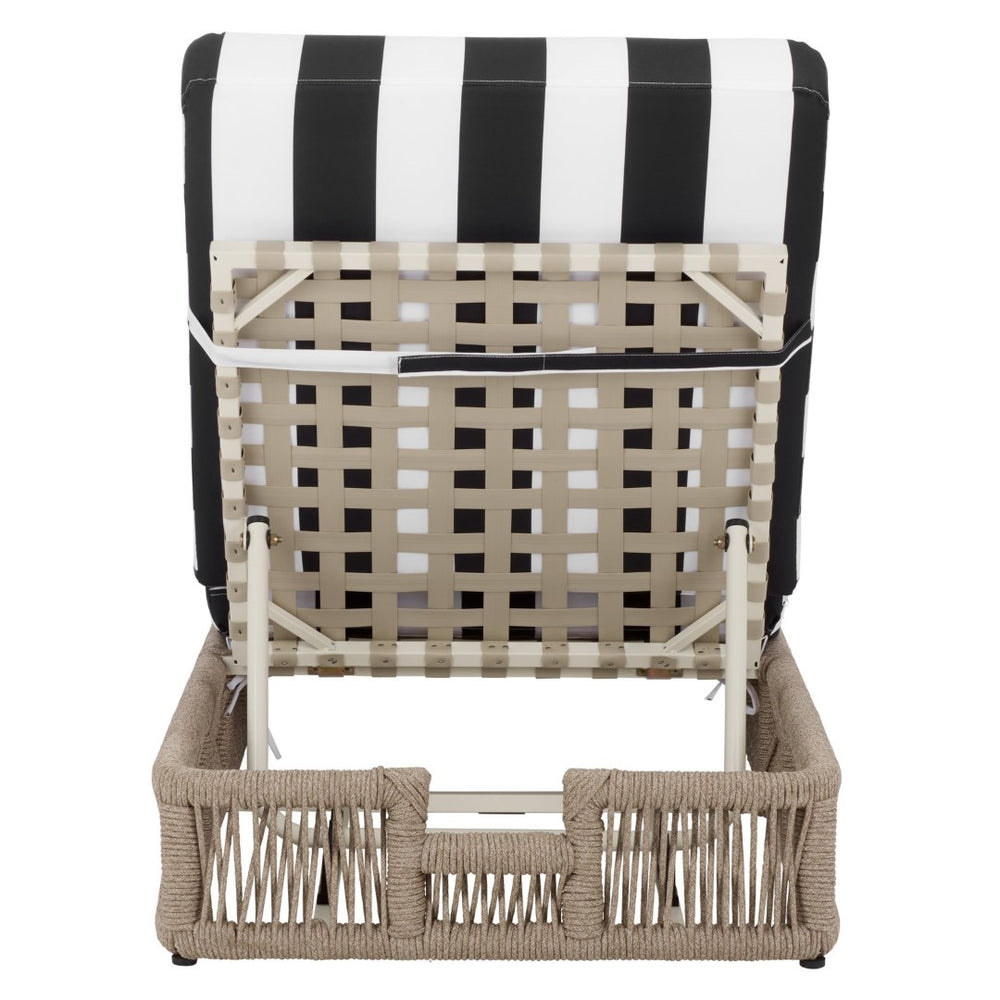 Safavieh Gillian Sunlounger – Coastal Style Outdoor Daybed With Woven Rope And Cushion For Relaxation Bliss Heather Tan ,Black Striped Steel,Rope Pat7527e