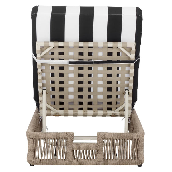 Safavieh Gillian Sunlounger – Coastal Style Outdoor Daybed With Woven Rope And Cushion For Relaxation Bliss Heather Tan ,Black Striped Steel,Rope Pat7527e