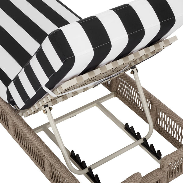 Safavieh Gillian Sunlounger – Coastal Style Outdoor Daybed With Woven Rope And Cushion For Relaxation Bliss Heather Tan ,Black Striped Steel,Rope Pat7527e