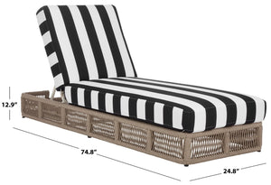 Safavieh Gillian Sunlounger – Coastal Style Outdoor Daybed With Woven Rope And Cushion For Relaxation Bliss Heather Tan ,Black Striped Steel,Rope Pat7527e