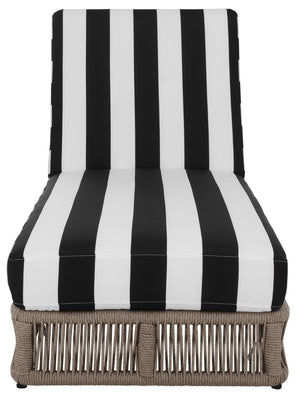 Safavieh Gillian Sunlounger – Coastal Style Outdoor Daybed With Woven Rope And Cushion For Relaxation Bliss Heather Tan ,Black Striped Steel,Rope Pat7527e