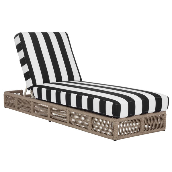 Safavieh Gillian Sunlounger – Coastal Style Outdoor Daybed With Woven Rope And Cushion For Relaxation Bliss Heather Tan ,Black Striped Steel,Rope Pat7527e