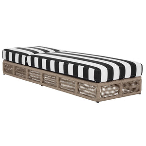 Safavieh Gillian Sunlounger – Coastal Style Outdoor Daybed With Woven Rope And Cushion For Relaxation Bliss Heather Tan ,Black Striped Steel,Rope Pat7527e