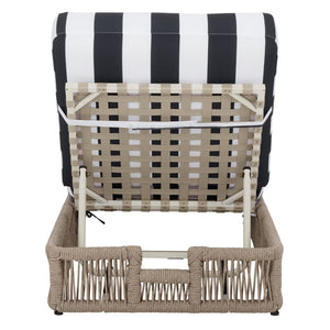 Safavieh Gillian Sunlounger – Coastal Style Outdoor Daybed With Woven Rope And Cushion For Relaxation Bliss Heather Tan ,Navy Striped Steel,Rope Pat7527f