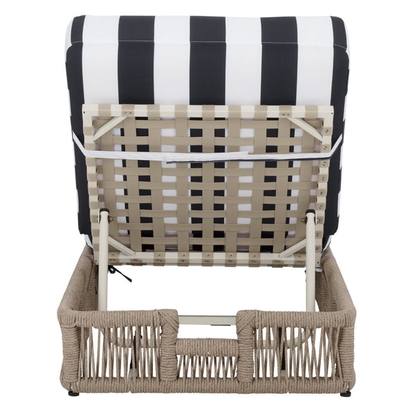 Safavieh Gillian Sunlounger – Coastal Style Outdoor Daybed With Woven Rope And Cushion For Relaxation Bliss Heather Tan ,Navy Striped Steel,Rope Pat7527f