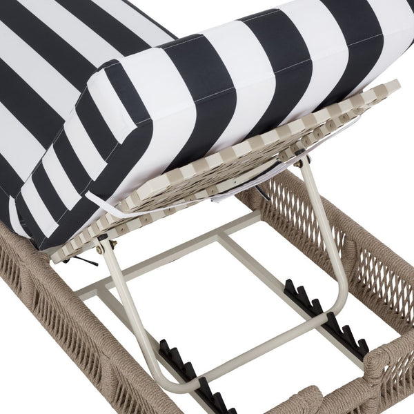 Safavieh Gillian Sunlounger – Coastal Style Outdoor Daybed With Woven Rope And Cushion For Relaxation Bliss Heather Tan ,Navy Striped Steel,Rope Pat7527f