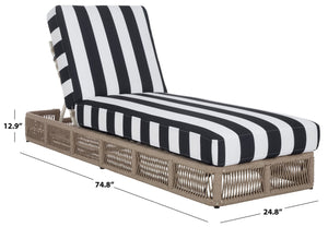 Safavieh Gillian Sunlounger – Coastal Style Outdoor Daybed With Woven Rope And Cushion For Relaxation Bliss Heather Tan ,Navy Striped Steel,Rope Pat7527f