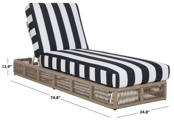 Safavieh Gillian Sunlounger – Coastal Style Outdoor Daybed With Woven Rope And Cushion For Relaxation Bliss Heather Tan ,Navy Striped Steel,Rope Pat7527f