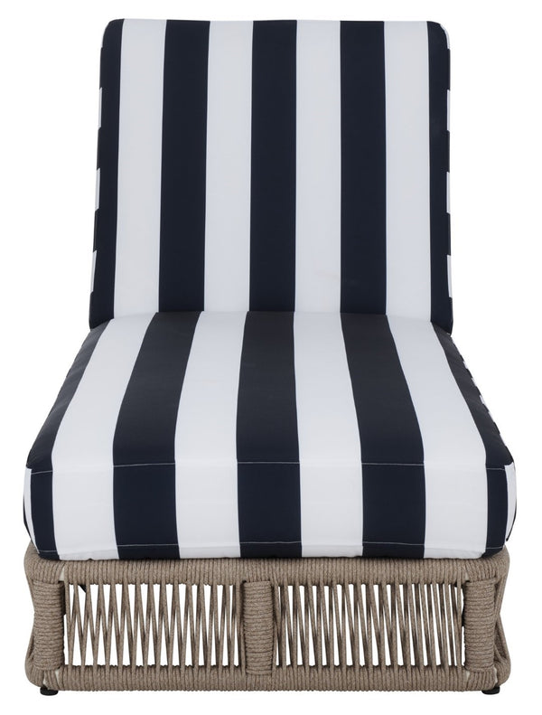 Safavieh Gillian Sunlounger – Coastal Style Outdoor Daybed With Woven Rope And Cushion For Relaxation Bliss Heather Tan ,Navy Striped Steel,Rope Pat7527f