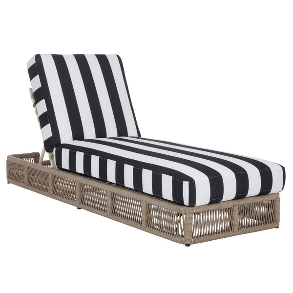 Safavieh Gillian Sunlounger – Coastal Style Outdoor Daybed With Woven Rope And Cushion For Relaxation Bliss Heather Tan ,Navy Striped Steel,Rope Pat7527f