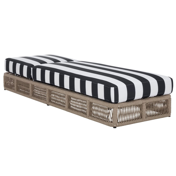 Safavieh Gillian Sunlounger – Coastal Style Outdoor Daybed With Woven Rope And Cushion For Relaxation Bliss Heather Tan ,Navy Striped Steel,Rope Pat7527f