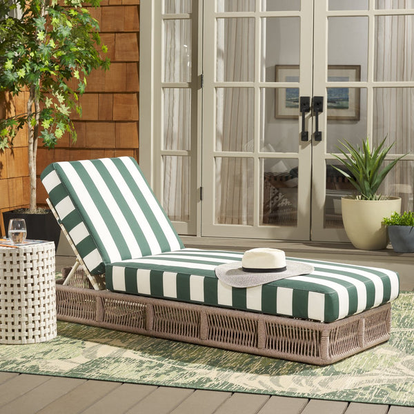 Safavieh Gillian Sunlounger - Coastal Style With Natural Rope, Perfect For Your Outdoor Relaxation Oasis Heather Tan ,Hunter Green Str Steel,Rope Pat7527h