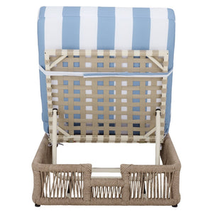 Safavieh Gillian Sunlounger – Coastal Style Outdoor Daybed With Woven Rope And Cushion For Relaxation Bliss Heather Tan ,Baby Blue Stripe Steel,Rope Pat7527u