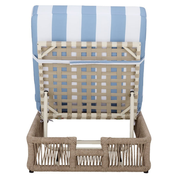 Safavieh Gillian Sunlounger – Coastal Style Outdoor Daybed With Woven Rope And Cushion For Relaxation Bliss Heather Tan ,Baby Blue Stripe Steel,Rope Pat7527u