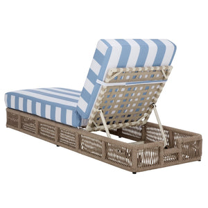 Safavieh Gillian Sunlounger – Coastal Style Outdoor Daybed With Woven Rope And Cushion For Relaxation Bliss Heather Tan ,Baby Blue Stripe Steel,Rope Pat7527u