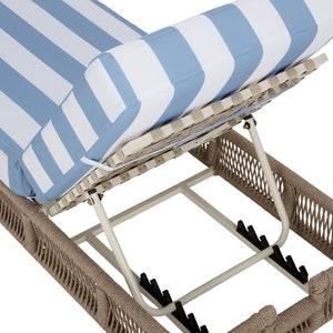 Safavieh Gillian Sunlounger – Coastal Style Outdoor Daybed With Woven Rope And Cushion For Relaxation Bliss Heather Tan ,Baby Blue Stripe Steel,Rope Pat7527u