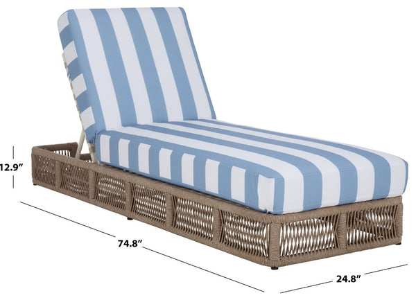 Safavieh Gillian Sunlounger – Coastal Style Outdoor Daybed With Woven Rope And Cushion For Relaxation Bliss Heather Tan ,Baby Blue Stripe Steel,Rope Pat7527u