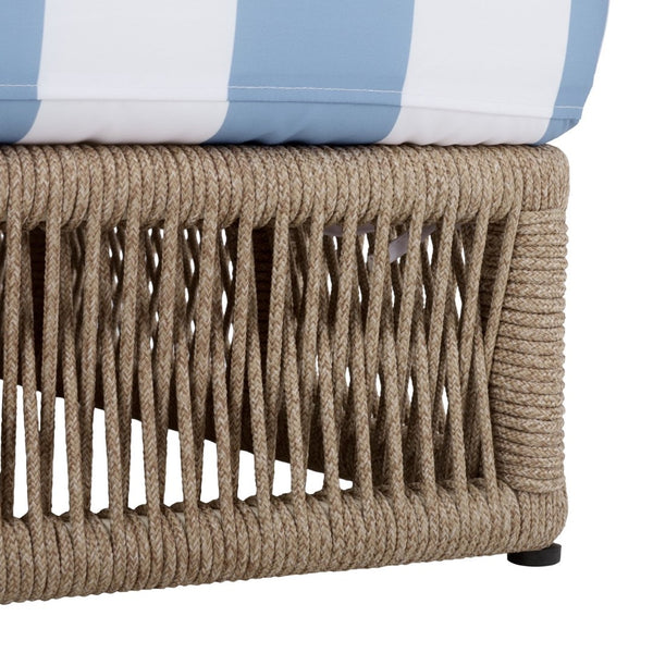 Safavieh Gillian Sunlounger – Coastal Style Outdoor Daybed With Woven Rope And Cushion For Relaxation Bliss Heather Tan ,Baby Blue Stripe Steel,Rope Pat7527u