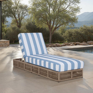 Safavieh GILLIAN Coastal Daybed with Woven Rope Accents for Relaxing Outdoor Lounging by the Pool or Patio Heather Tan / Baby Blue Stripe PAT7527U