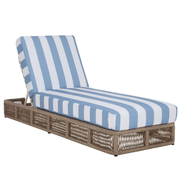 Safavieh Gillian Sunlounger – Coastal Style Outdoor Daybed With Woven Rope And Cushion For Relaxation Bliss Heather Tan ,Baby Blue Stripe Steel,Rope Pat7527u
