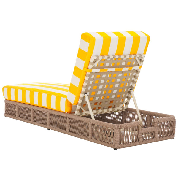 Safavieh GILLIAN Coastal Daybed with Woven Rope Accents for Relaxing Outdoor Lounging by the Pool or Patio Heather Tan / Yellow Stripe PAT7527Y
