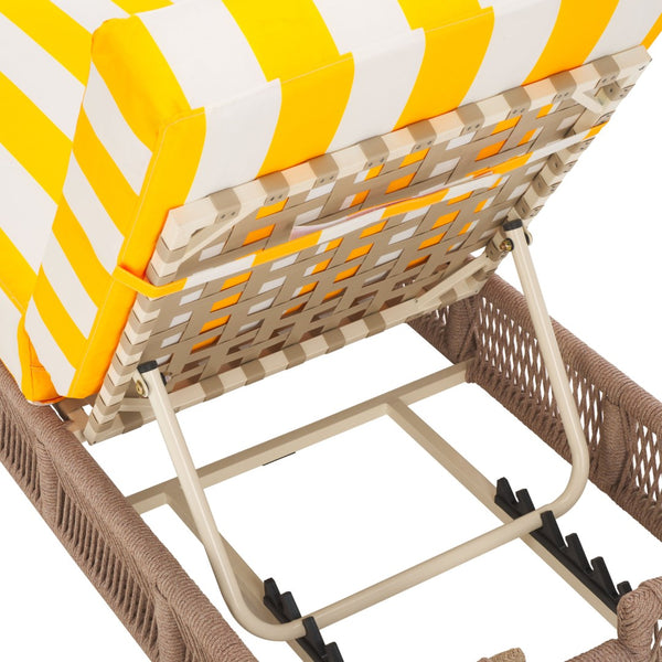 Safavieh GILLIAN Coastal Daybed with Woven Rope Accents for Relaxing Outdoor Lounging by the Pool or Patio Heather Tan / Yellow Stripe PAT7527Y