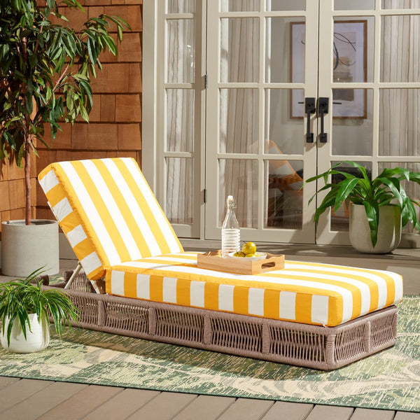 Safavieh Gillian Sunlounger - Coastal Style With Natural Rope, Perfect For Your Outdoor Relaxation Oasis Heather Tan ,Yellow Stripe Steel,Rope Pat7527y