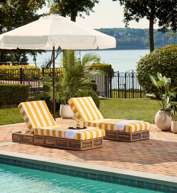 Safavieh GILLIAN Coastal Daybed with Woven Rope Accents for Relaxing Outdoor Lounging by the Pool or Patio Heather Tan / Yellow Stripe PAT7527Y