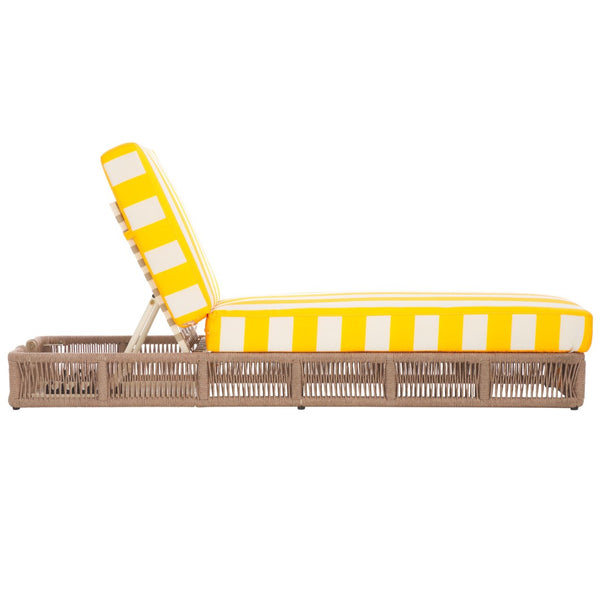 Safavieh GILLIAN Coastal Daybed with Woven Rope Accents for Relaxing Outdoor Lounging by the Pool or Patio Heather Tan / Yellow Stripe PAT7527Y